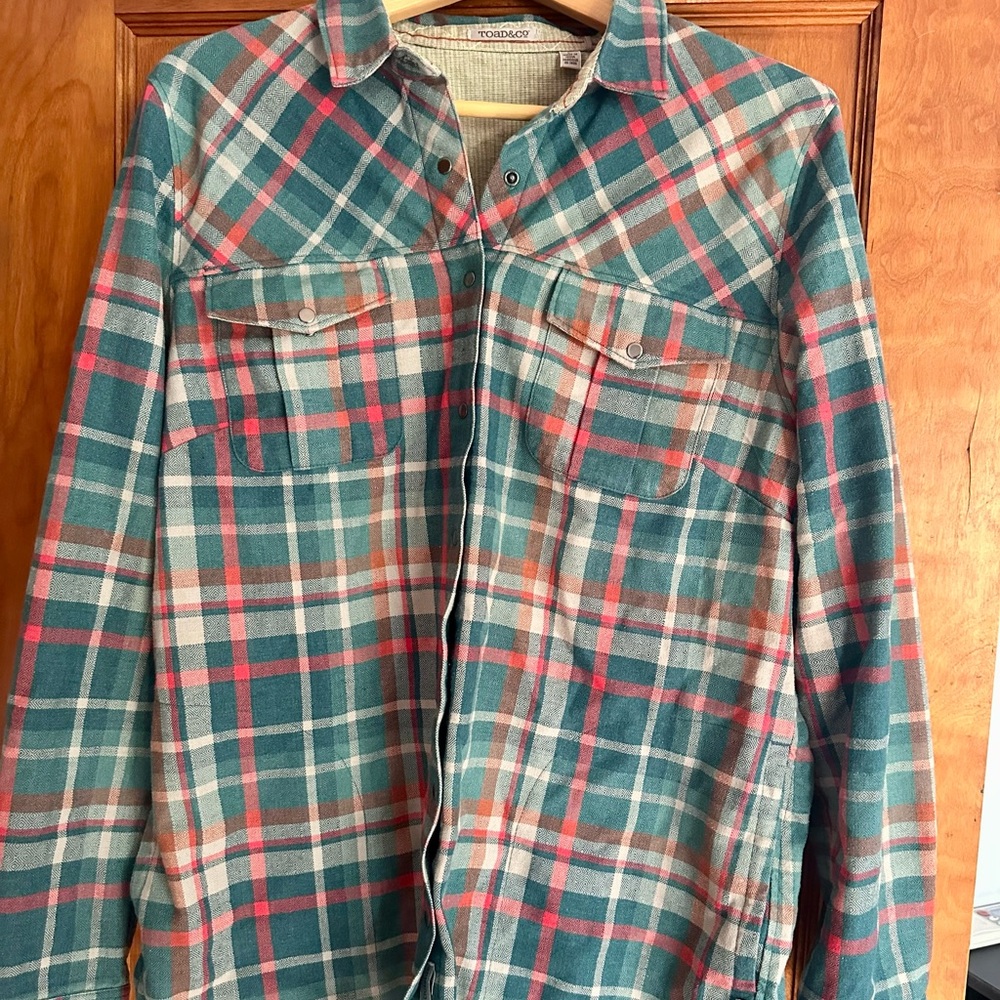 Toad&Co Teal and Red Checkered Shacket